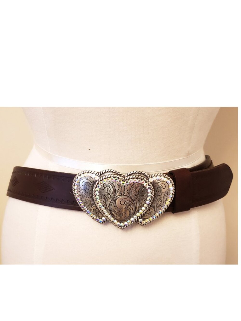 NOCONA Canada Women's Belt Triple Hearts Silver Buckle with Crystals Size-34